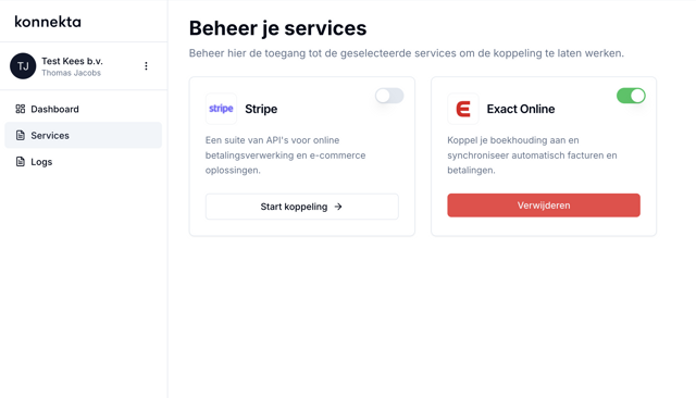 Konnekta dashboard: services beheer